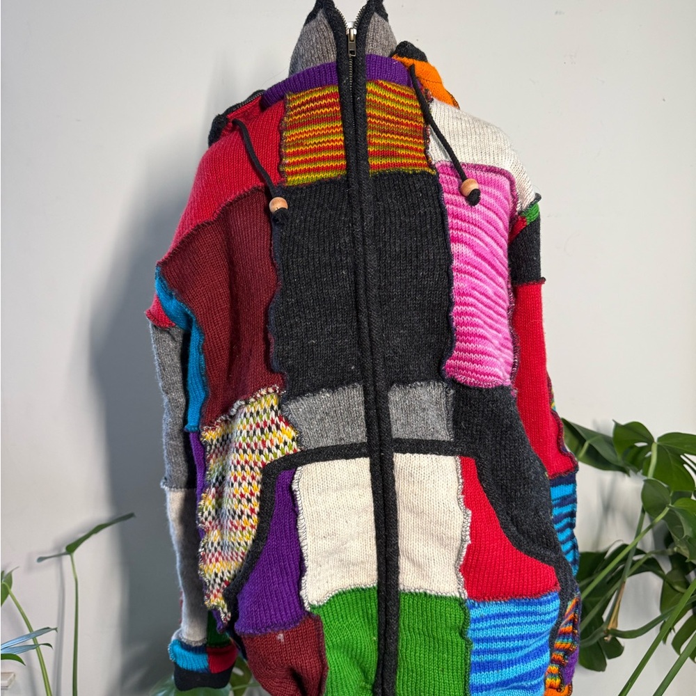 Colorful Patchwork Knit Jacket - image 1